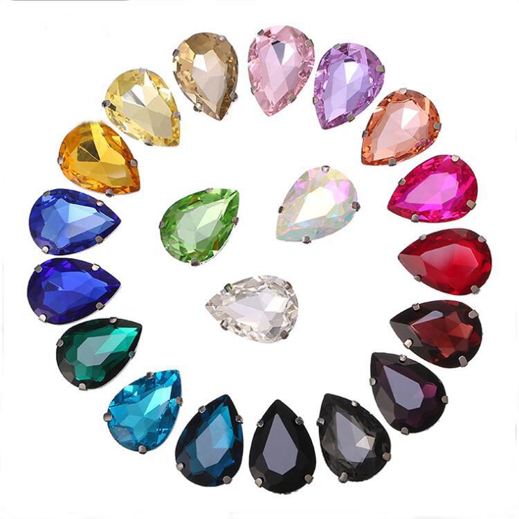 20X 10x14MM Crystal Sew On Glass Cup Rhinestone Silver Base Beads Craft Gem UK