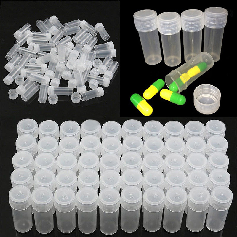 50/100pcs Plastic Sample Bottle Test Tube Small Bottles Vials Storage